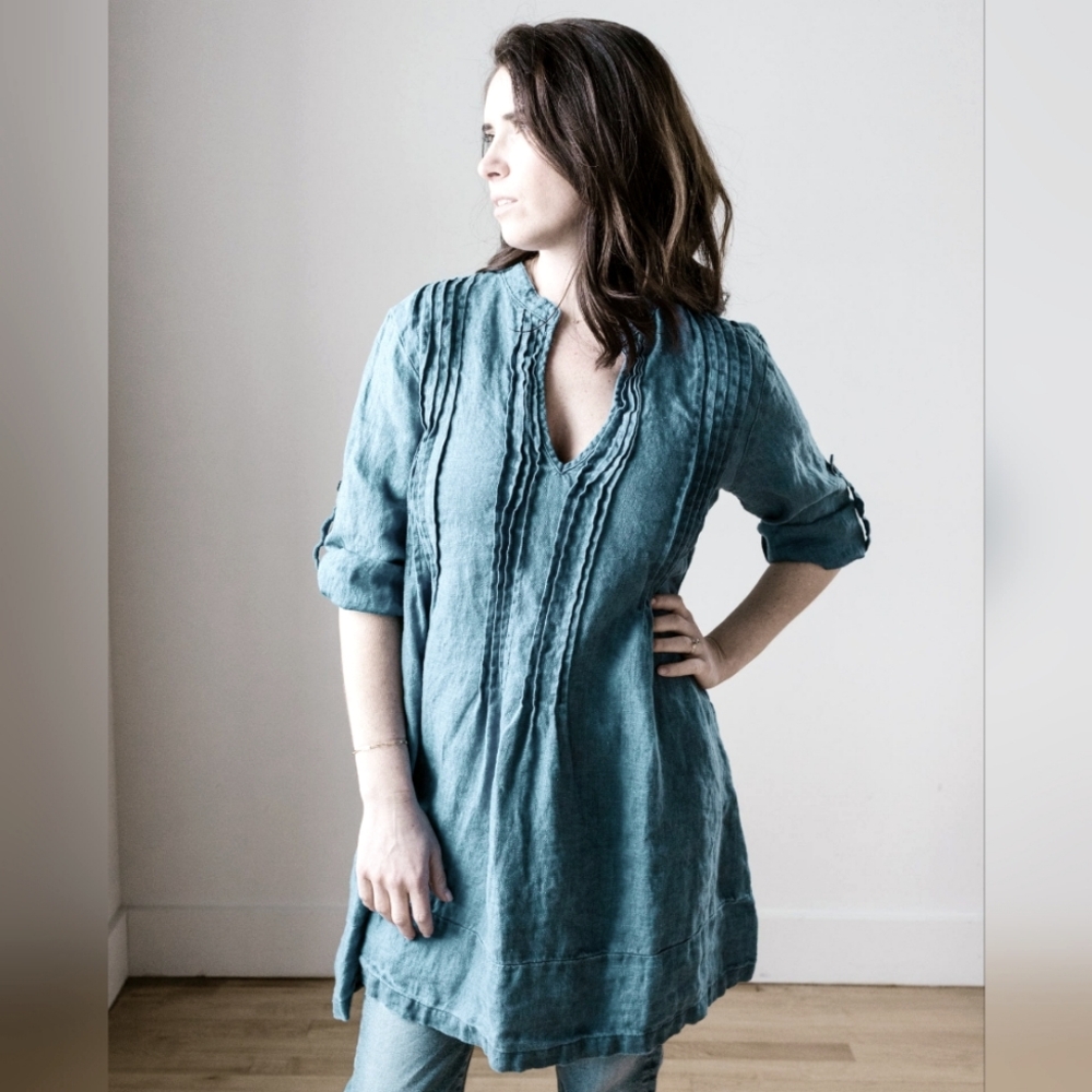 CP Shades Regina Tunic Ink Chambray 100% Linen Size Large